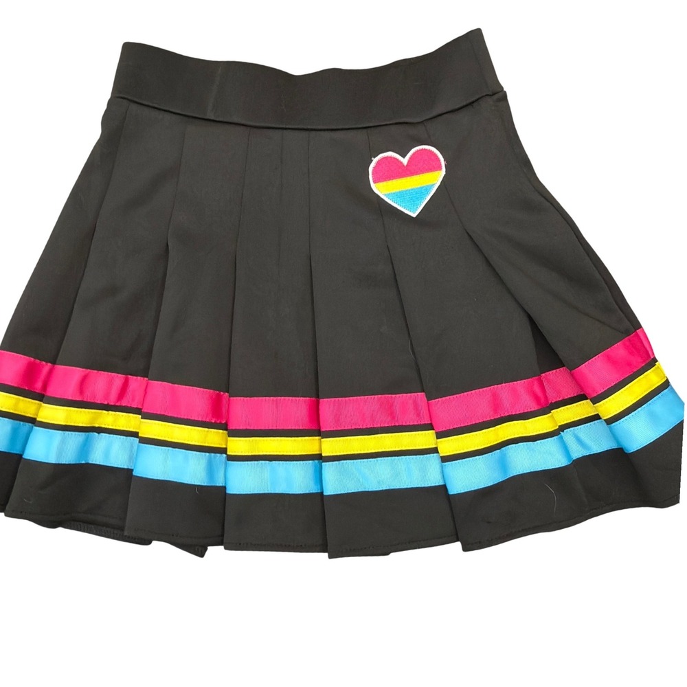BodyRage Pansexual Pride Heart Pleated Mini‎ Skirt Black Small Striped Cheer